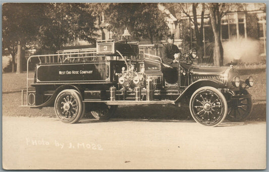 FIRE DEPT. TRUCK WEST END HOSE CO. NEW YORK ANTIQUE REAL PHOTO POSTCARD RPPC