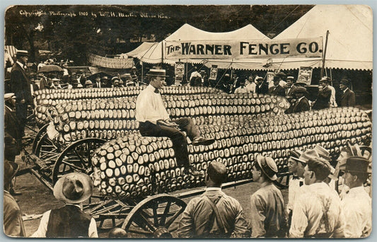 EXAGGERATED CORN 1910 ANTIQUE REAL PHOTO POSTCARD RPPC WARNER FENCE ADVERTISING