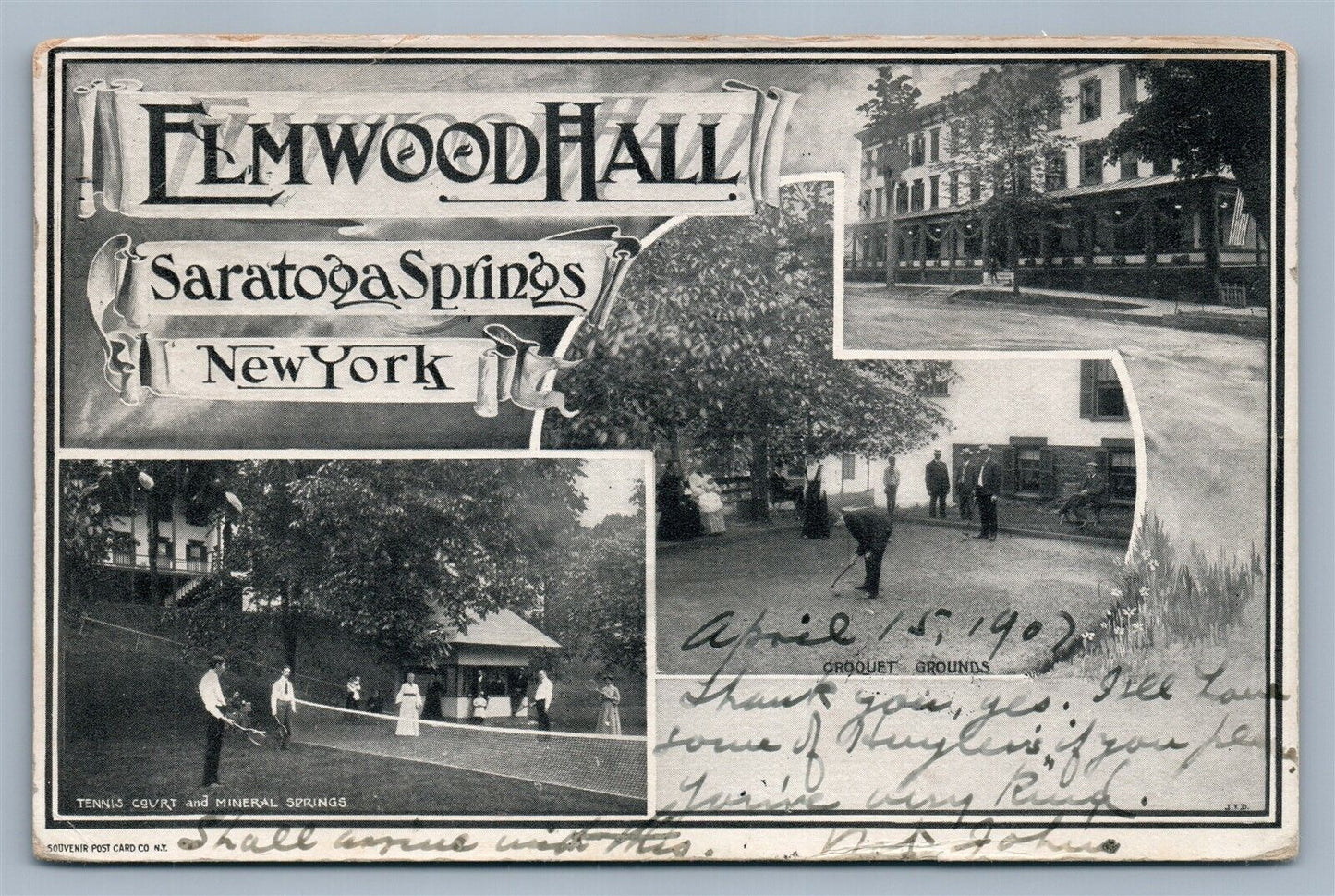 SARATOGA SPRINGS NY ELMWOOD HALL ANTIQUE POSTCARD
