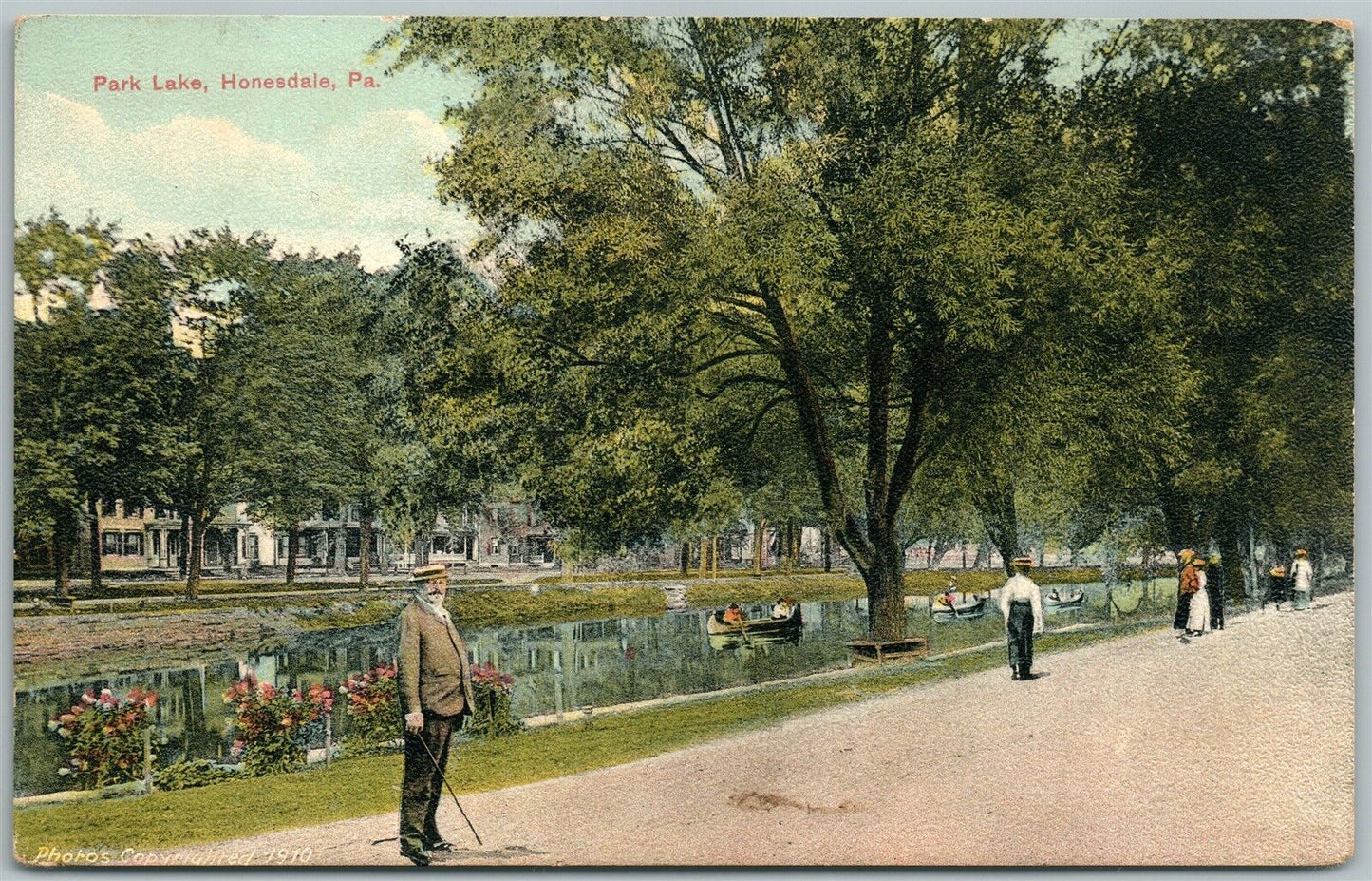 HONESDALE PA PARK LAKE 1918 ANTIQUE POSTCARD