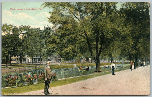 HONESDALE PA PARK LAKE 1918 ANTIQUE POSTCARD