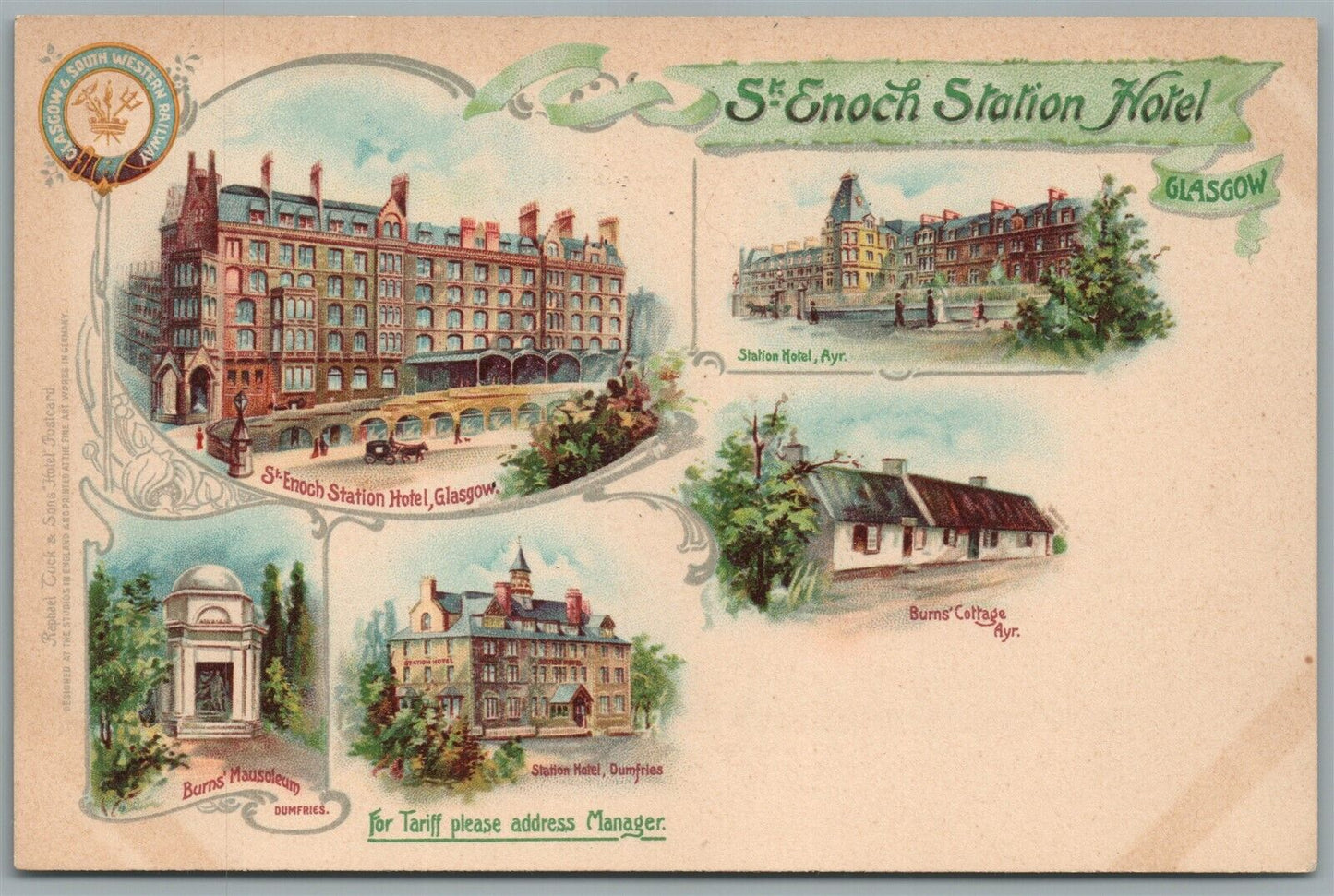 SCOTLAND GLASGOW ST.ENOCH STATION HOTEL ANTIQUE POSTCARD