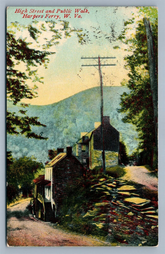 HARPERS FERRY W.Va HIGH STREET & PUBLIC WALK 1912 ANTIQUE POSTCARD