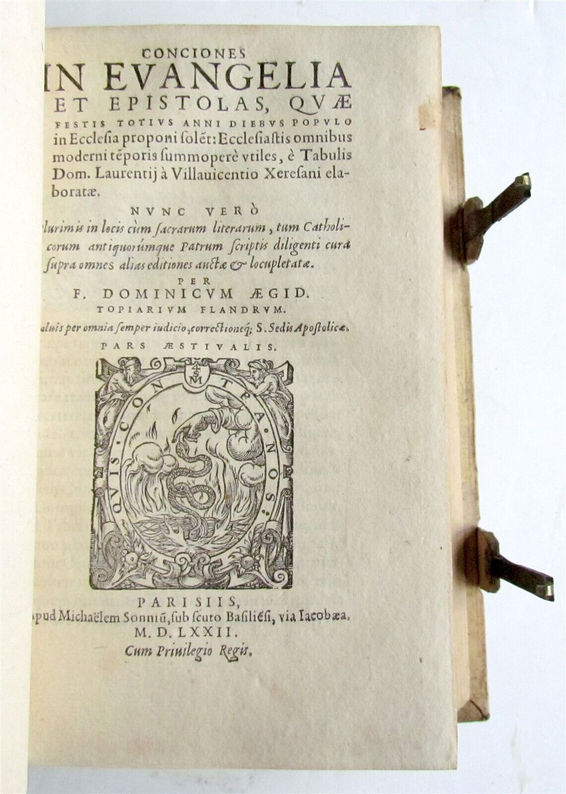 1571 CONCIONES IN EVANGELIA ET EPISTOLAS antique PIGSKIN BINDING w/CLASPS 16th C