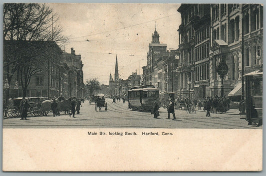 HARTFORD CT MAIN STREET LOOKING SOUTH ANTIQUE POSTCARD