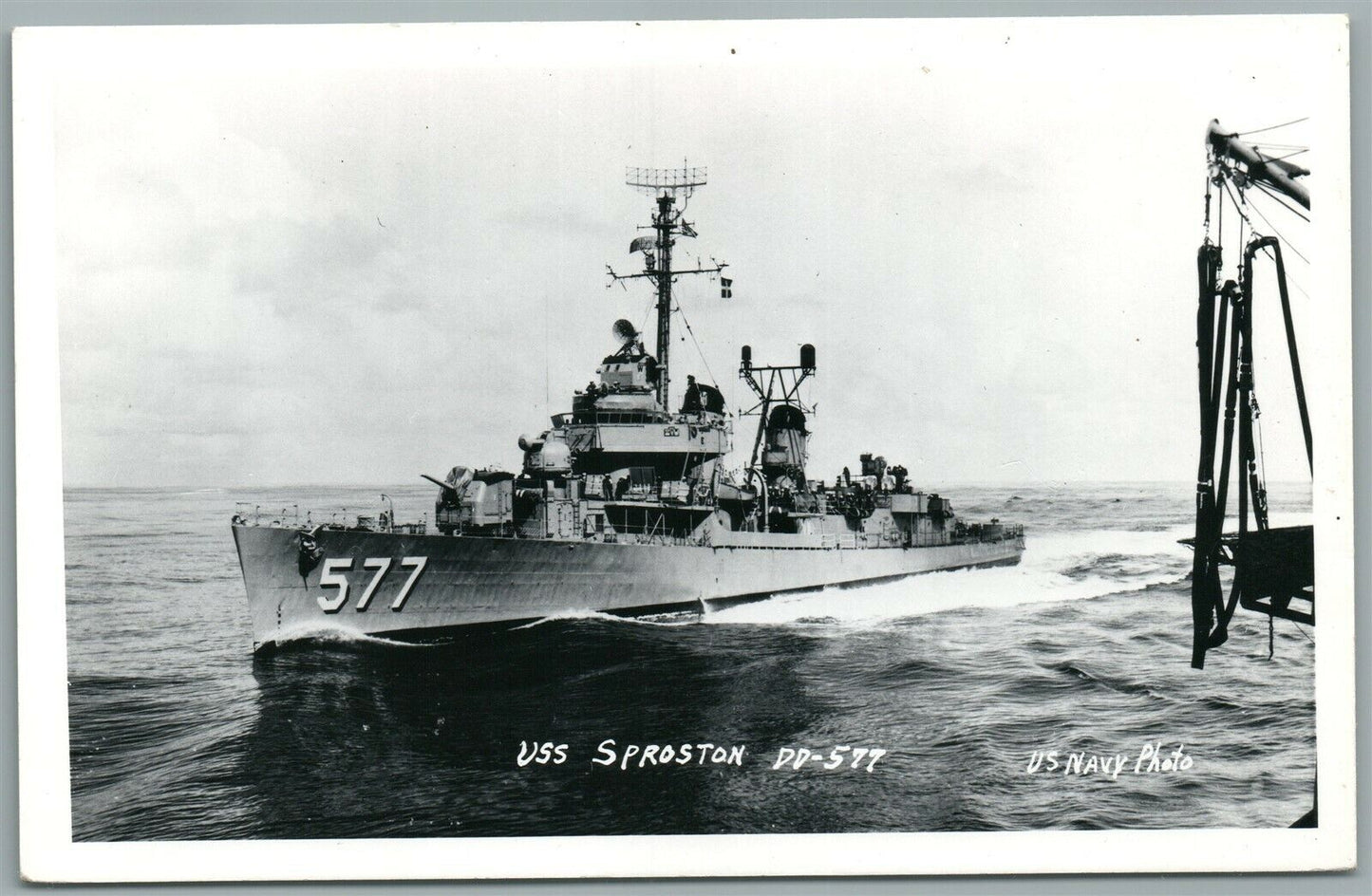 MILITARY SHIP USS SPROSTON VINTAGE REAL PHOTO POSTCARD RPPC