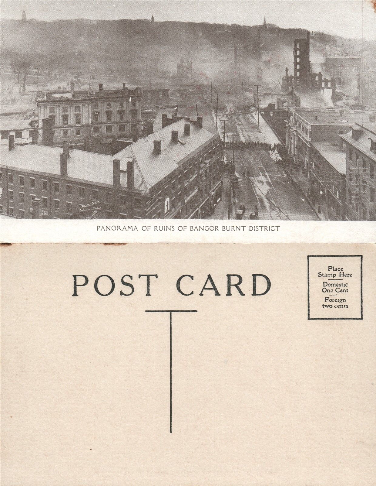 BANGOR 1911 FIRE ME PANORAMA OF RUINS OF BURNT DISTRICT ANTIQUE POSTCARD