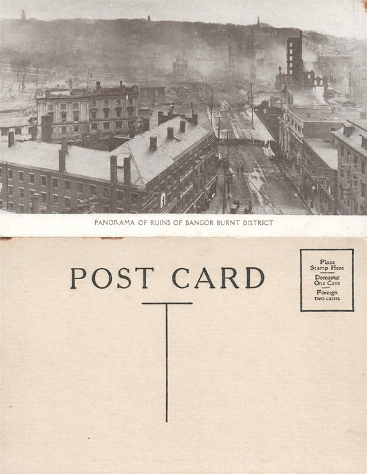 BANGOR 1911 FIRE ME PANORAMA OF RUINS OF BURNT DISTRICT ANTIQUE POSTCARD