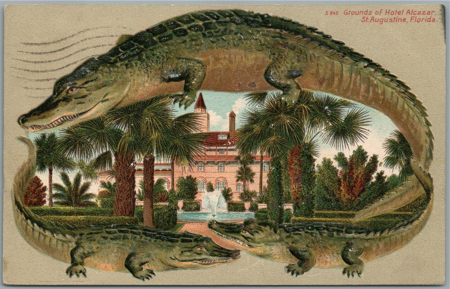 ST.AUGUSTINE FL HOTEL ALCAZAR ALLIGATOR BORDERS ANTIQUE POSTCARD