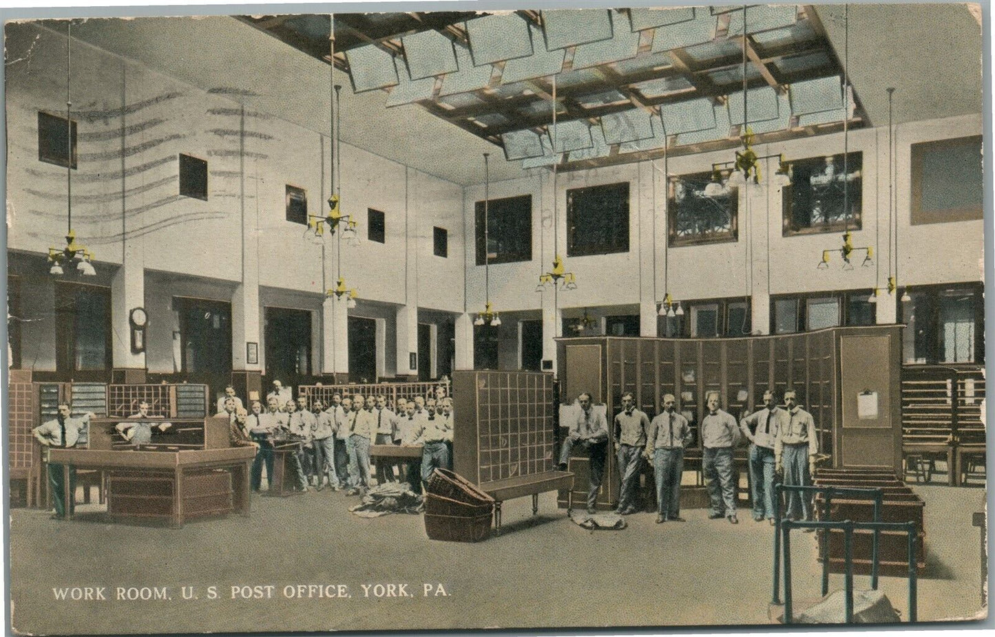 YORK PA POST OFFICE WORK ROOM ANTIQUE POSTCARD