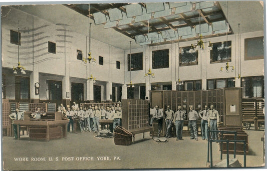 YORK PA POST OFFICE WORK ROOM ANTIQUE POSTCARD