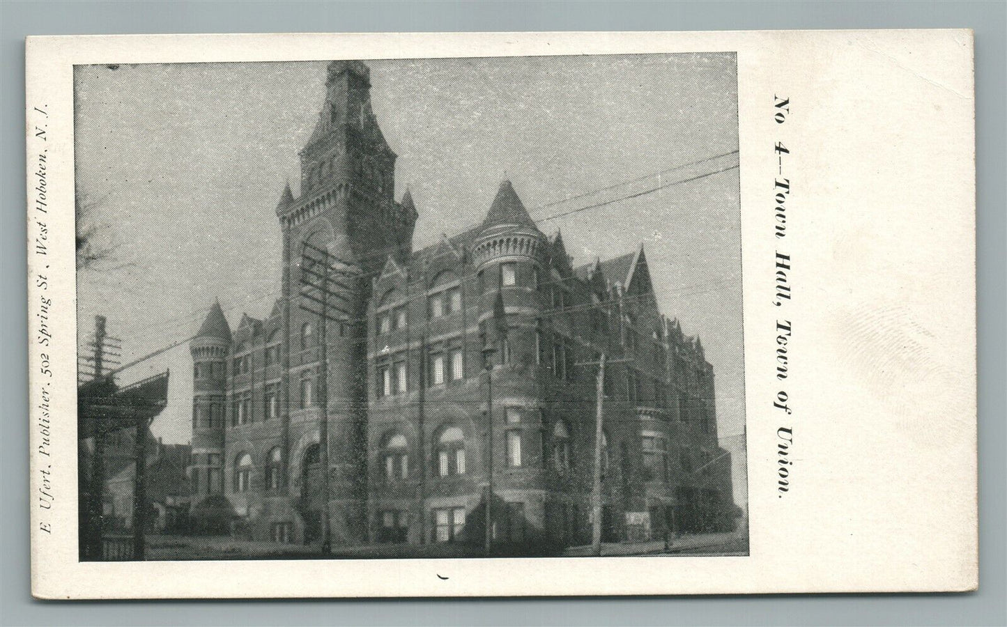 UNION NJ TOWN HALL ANTIQUE POSTCARD