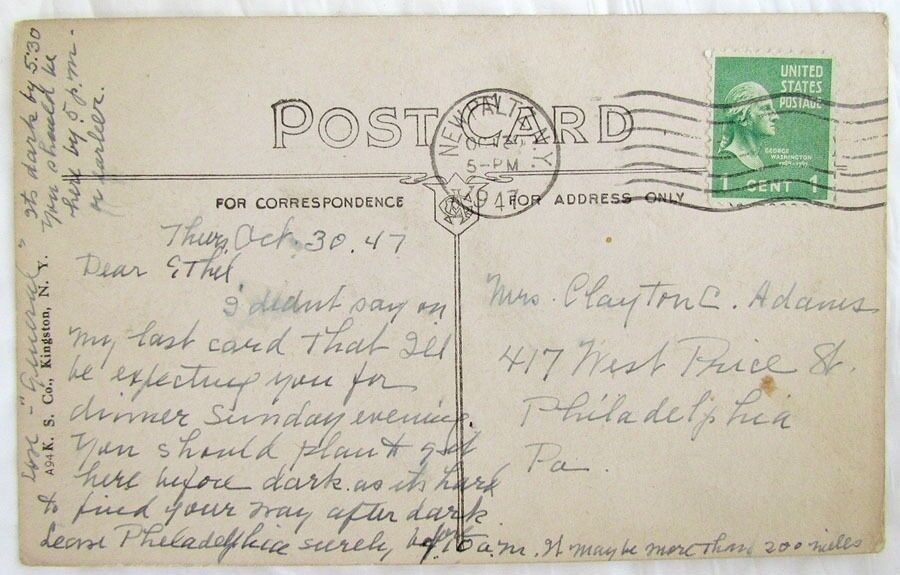 ELTING HOMESTEAD BUILT 1735 NEW PALTZ N.Y. VINTAGE 1947 POSTCARD