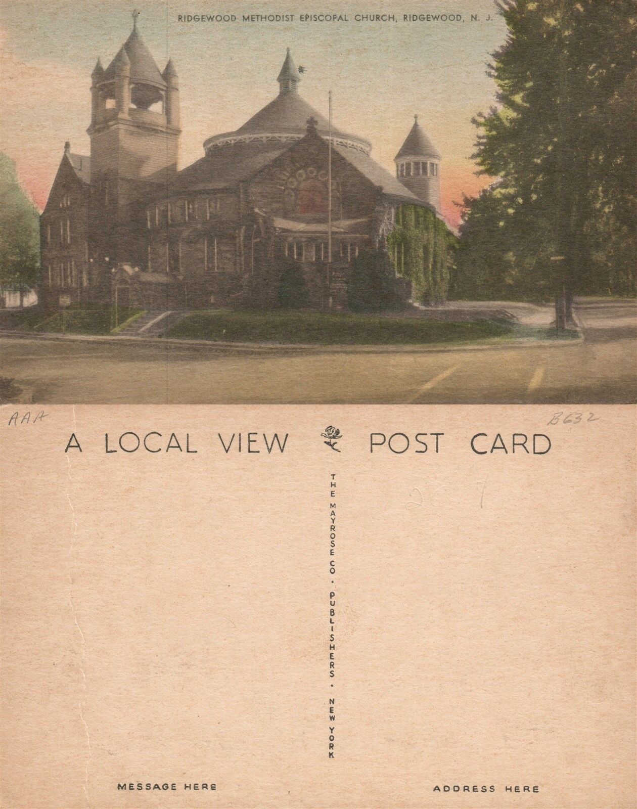 RIDGEWOOD N.J. METHODIST EPISCOPAL CHURCH ANTIQUE POSTCARD