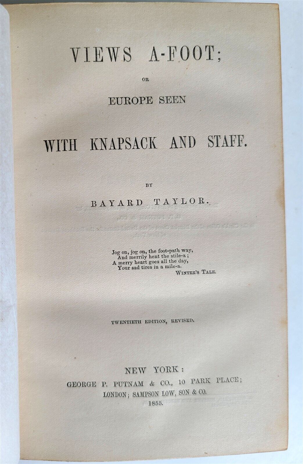 1855 VIEWS A-FOOT or EUROPE SEEN w/ KNAPSACK AND STUFF by BAYARD TAYLOR antique