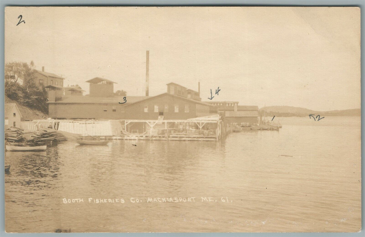 MACHIASPORT ME BOOTH FISHERIES CO. ANTIQUE REAL PHOTO POSTCARD RPPC