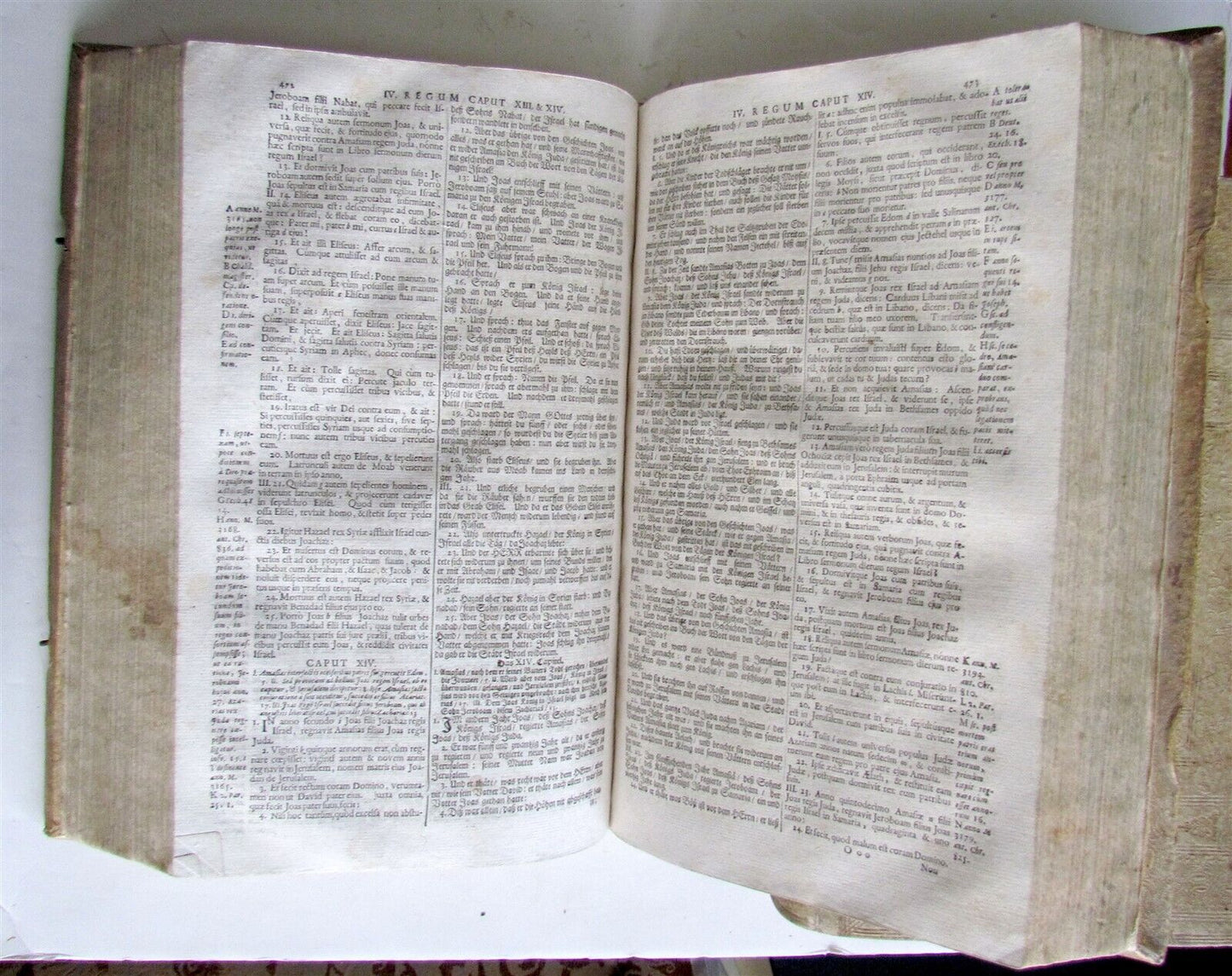 1730 BIBLE 2 volumes LATIN GERMAN BIBLIA antique HAND TOOLED PIGSKIN BOUND FOLIO