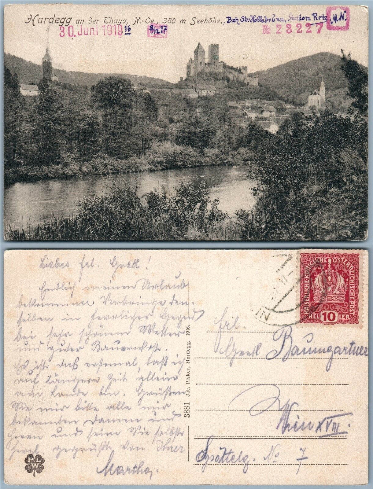 HARDEGG AN DER THAYA Hollabrunn AUSTRIA ANTIQUE POSTCARD w/ STAMP