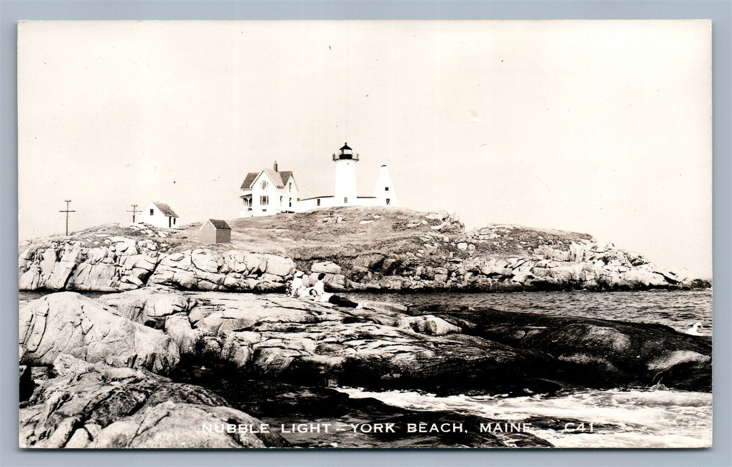 YORK BEACH ME NUBBLE LIGHT HOUSE VINTAGE REAL PHOTO POSTCARD RPPC