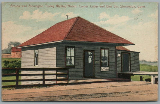 STONINGTON CT TROLLEY WAITING ROOM ANTIQUE POSTCARD