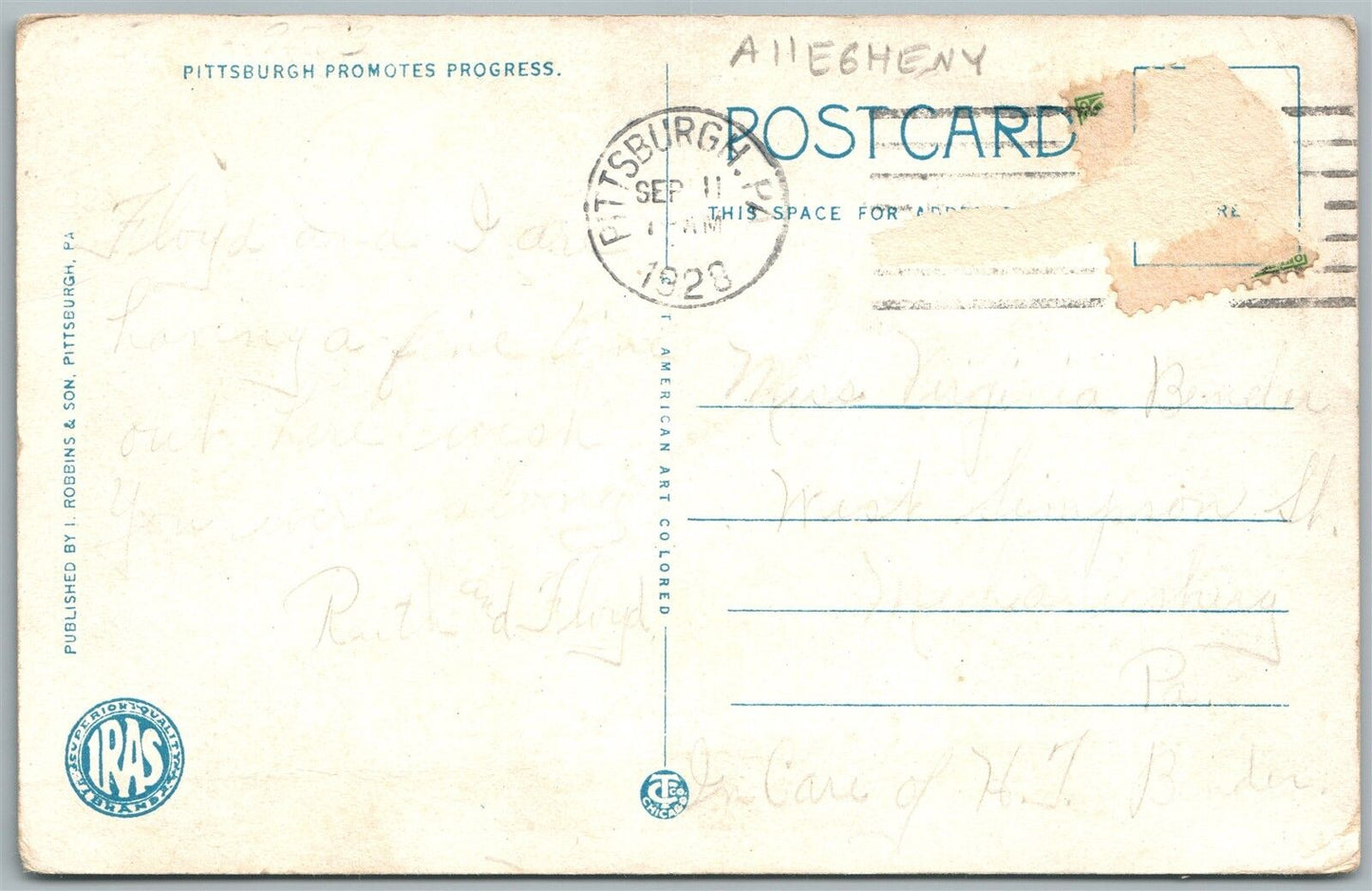 PITTSBURGH PA IRENE KAUFMANN SETTLEMENT 1928 VINTAGE POSTCARD