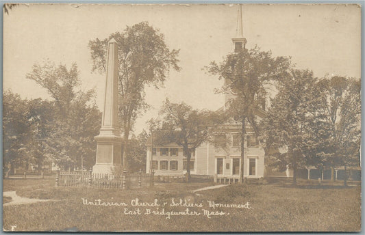 EAST BRIDGEWATER MA CHURCH & SOLDIER'S MONUMENT ANTIQUE REAL PHOTO POSTCARD RPPC