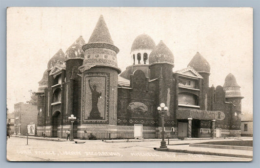 MITCHELL SD CORN PALACE LIBERTY DECORATIONS ANTIQUE REAL PHOTO POSTCARD RPPC