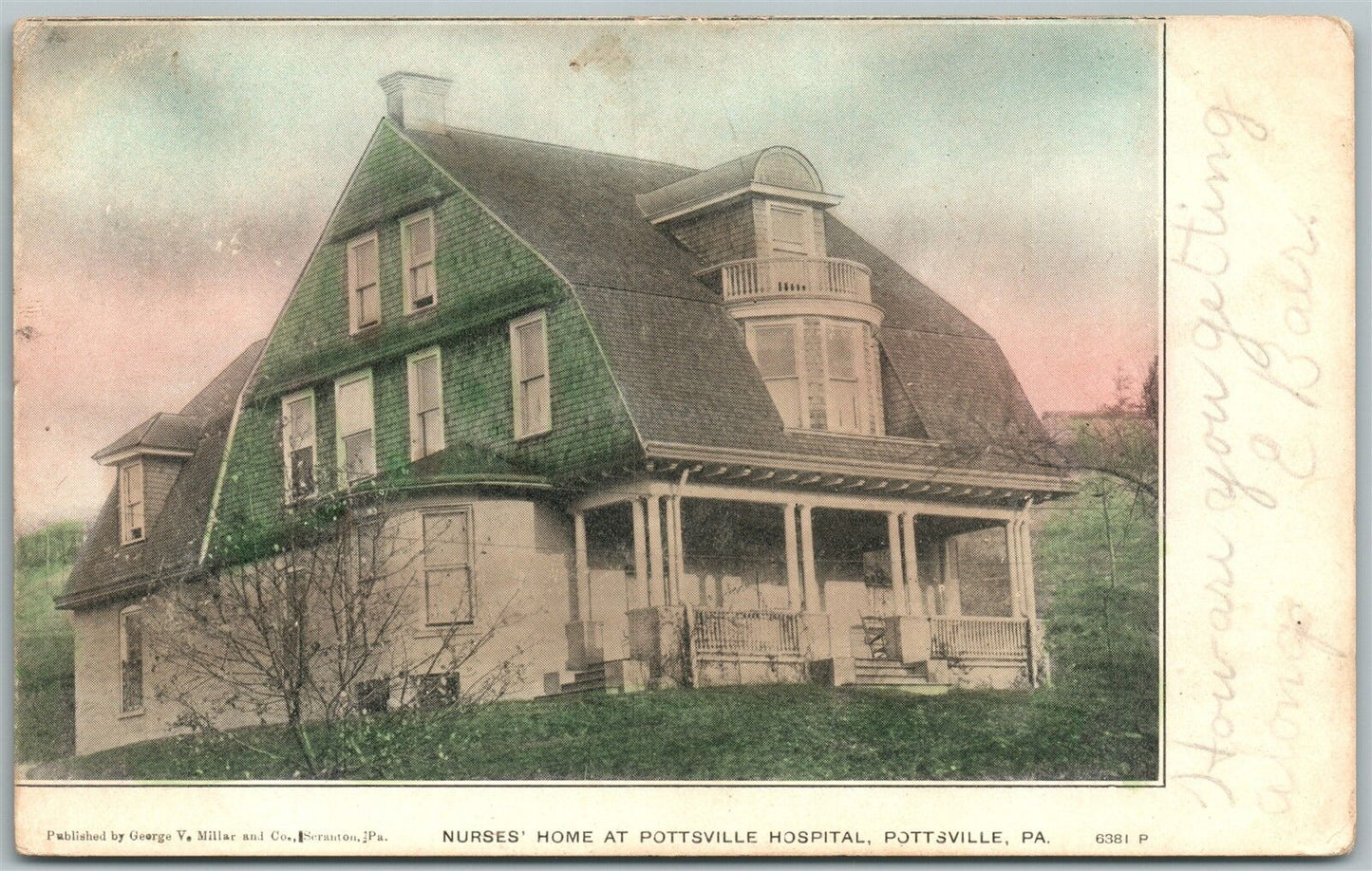 POTTSVILLE PA HOSPITAL NURSES HOME UNDIVIDED ANTIQUE POSTCARD