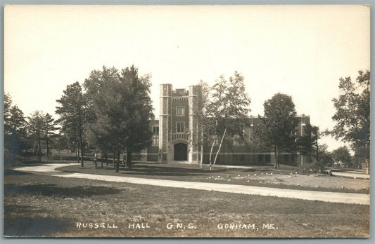 GORHAM ME NORMAL SCHOOL RUSSELL HALL ANTIQUE REAL PHOTO POSTCARD RPPC