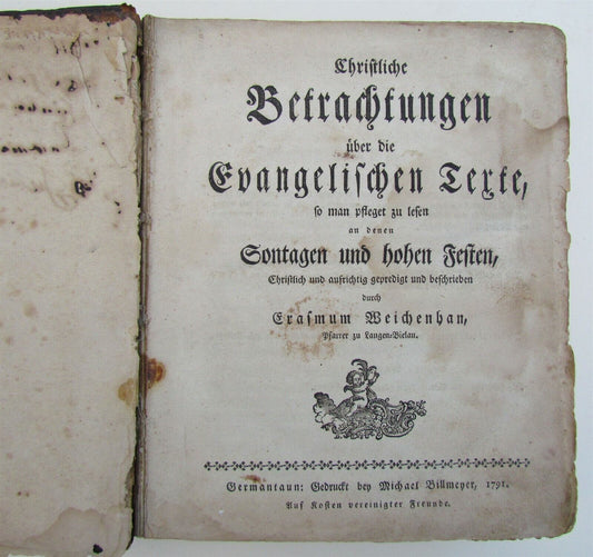 1791 GERMANTON PA ANTIQUE CHRISTLICHE BETRACHTUNGEN UBER DIE EVANGELISCHEN TEXTE