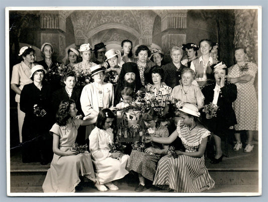 GREEK ORTHODOX PRIEST w/ ICON in CHURCH VINTAGE REAL PHOTO RPPC