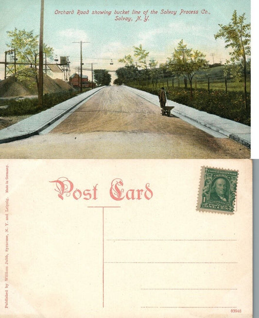 SOLVAY N.Y. ORCHARD ROAD BUCKET LINE OF SOLVAY PROCESS CO. ANTIQUE POSTCARD