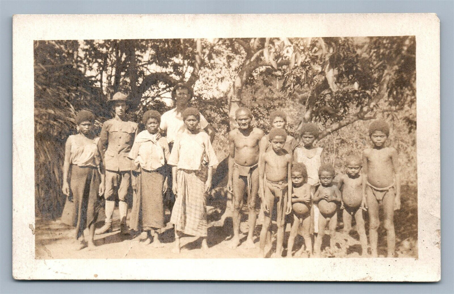 AFRICAN ABORIGINES w/ WHITE MEN ANTIQUE REAL PHOTO POSTCARD RPPC