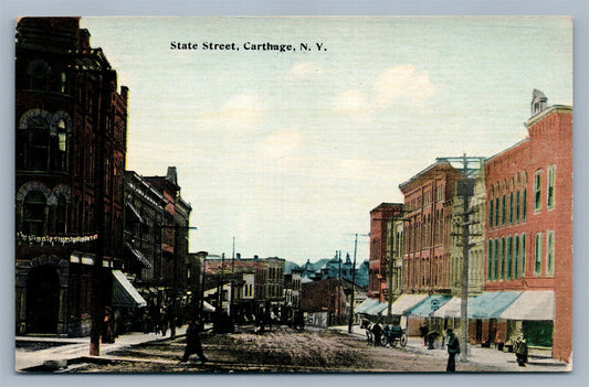 CARTHAGE NY STATE STREET 1916 ANTIQUE POSTCARD