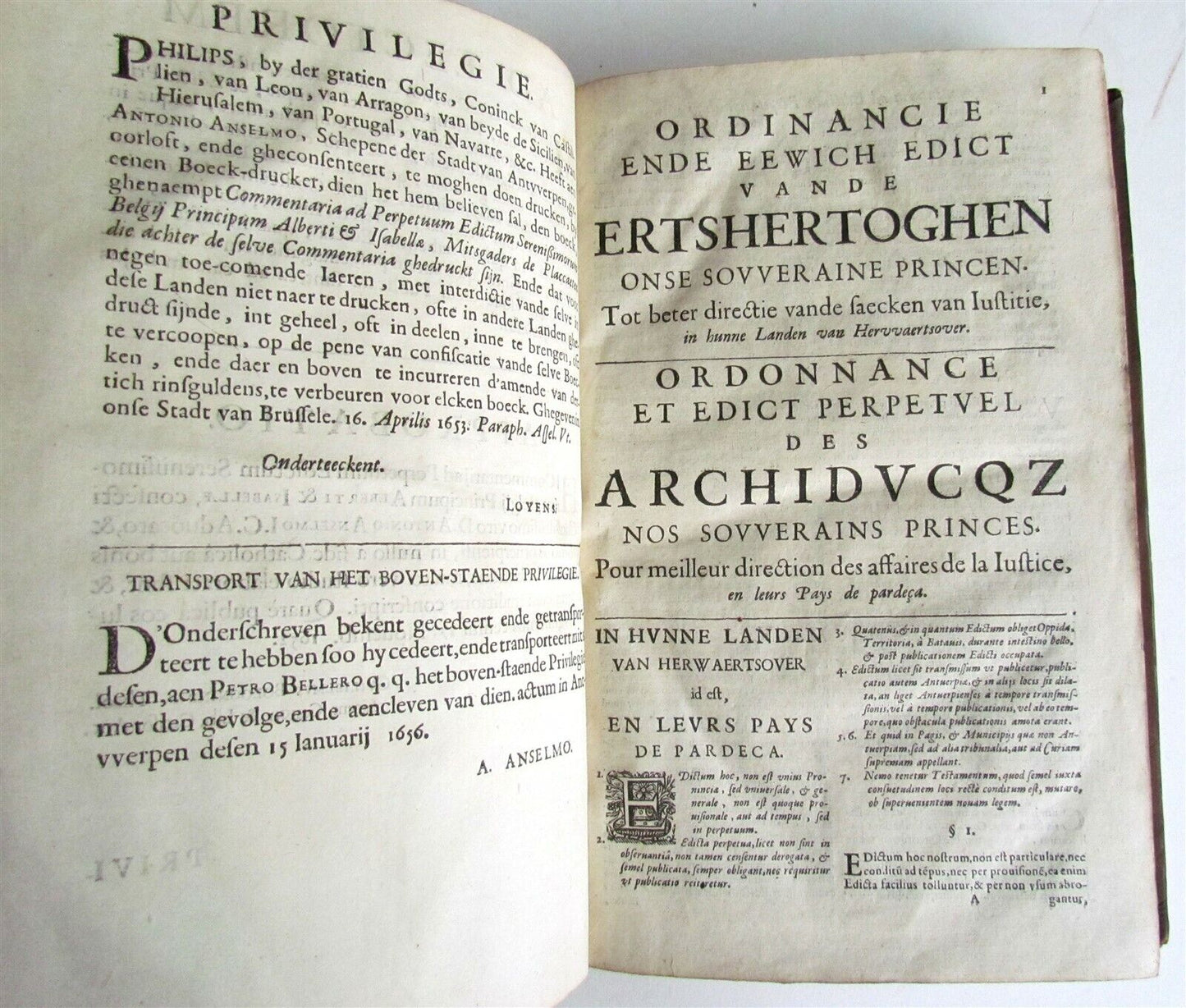 1656 LAW BOOK by Antonius ANSELMO antique Archdukes Albert and Isabella laws