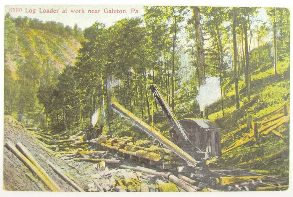 ANTIQUE POSTCARD LOG LOADER AT WORK NEAR GALETON PA