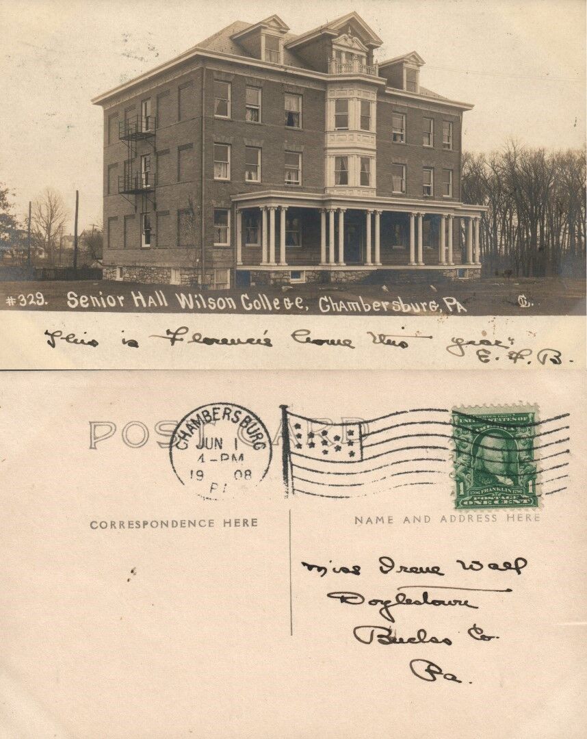 CHAMBERSBURG PA SENIOR HALL WILSON COLLEGE 1908 ANTIQUE RPPC PHOTO POSTCARD