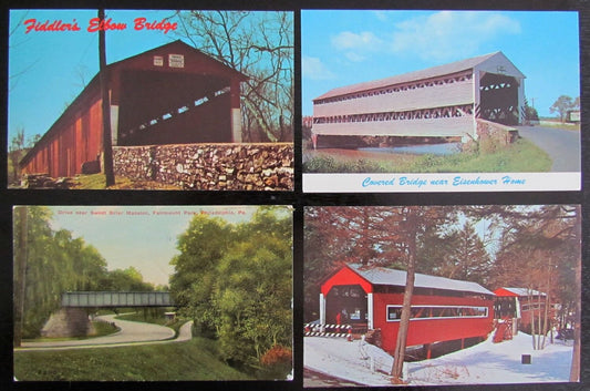 PENNSYLVANIA COVERED BRIDGES LOT OF 4 VINTAGE POSTCARDS