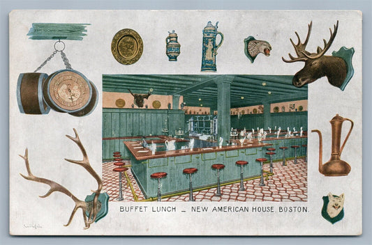 BOSTON MA NEW AMERICAN HOUSE RESTAURANT BUFFET LUNCH UNDIVIDED ANTIQUE POSTCARD