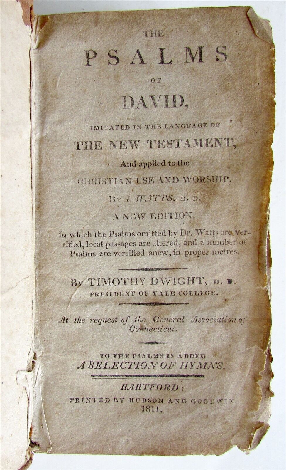 1811 PSALMS of DAVID by TIMOTHY DWIGHT antique in ENGLISH HARTFORD AMERICANA