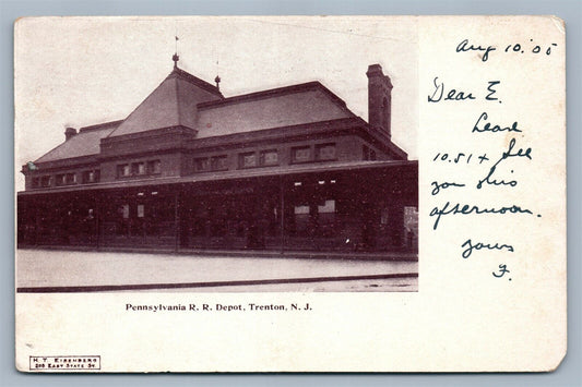 TRENTON NJ PENNSYLVANIA RAILROAD DEPOT RAILWAY STATION ANTIQUE POSTCARD