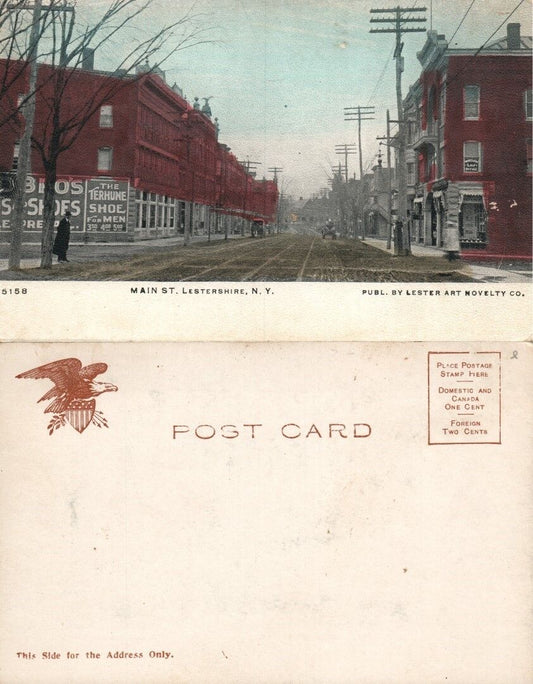 LESTERSHIRE N.Y. MAIN STREET ANTIQUE UNDIVIDED POSTCARD