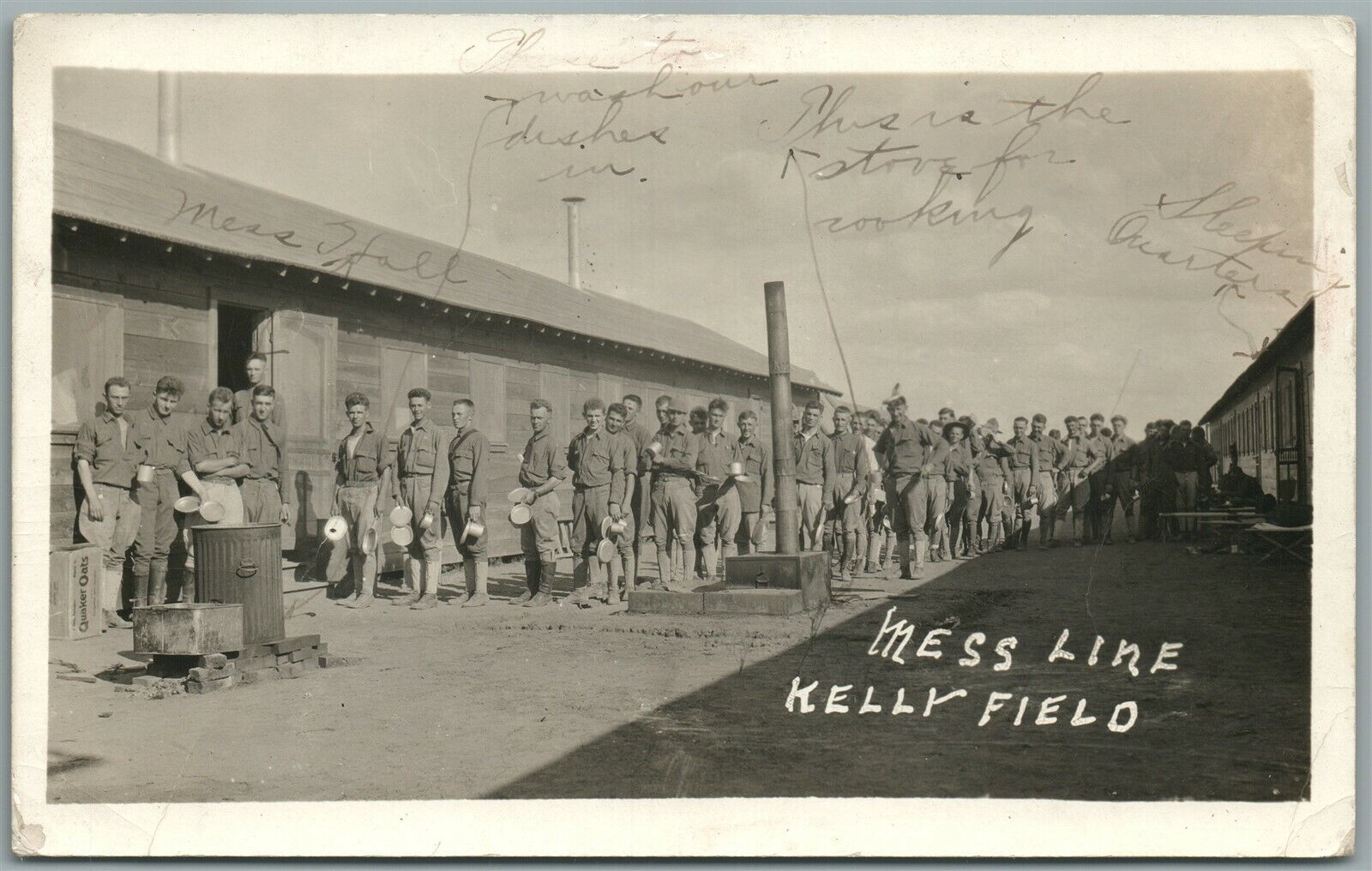 AMERICAN SOLDIERS MESS LINE KELLY FIELD ANTIQUE REAL PHOTO POSTCARD RP ...