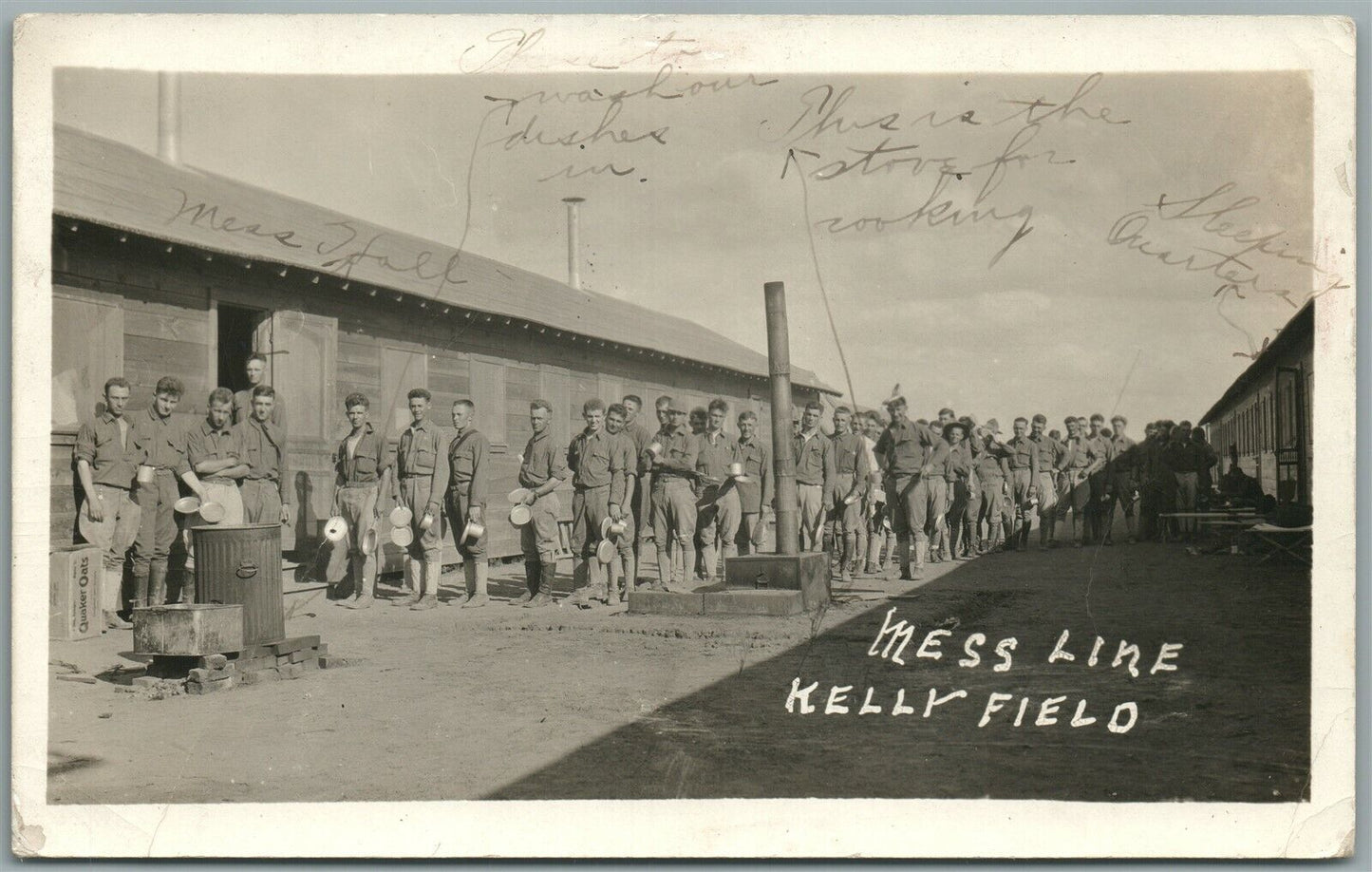 AMERICAN SOLDIERS MESS LINE KELLY FIELD ANTIQUE REAL PHOTO POSTCARD RPPC
