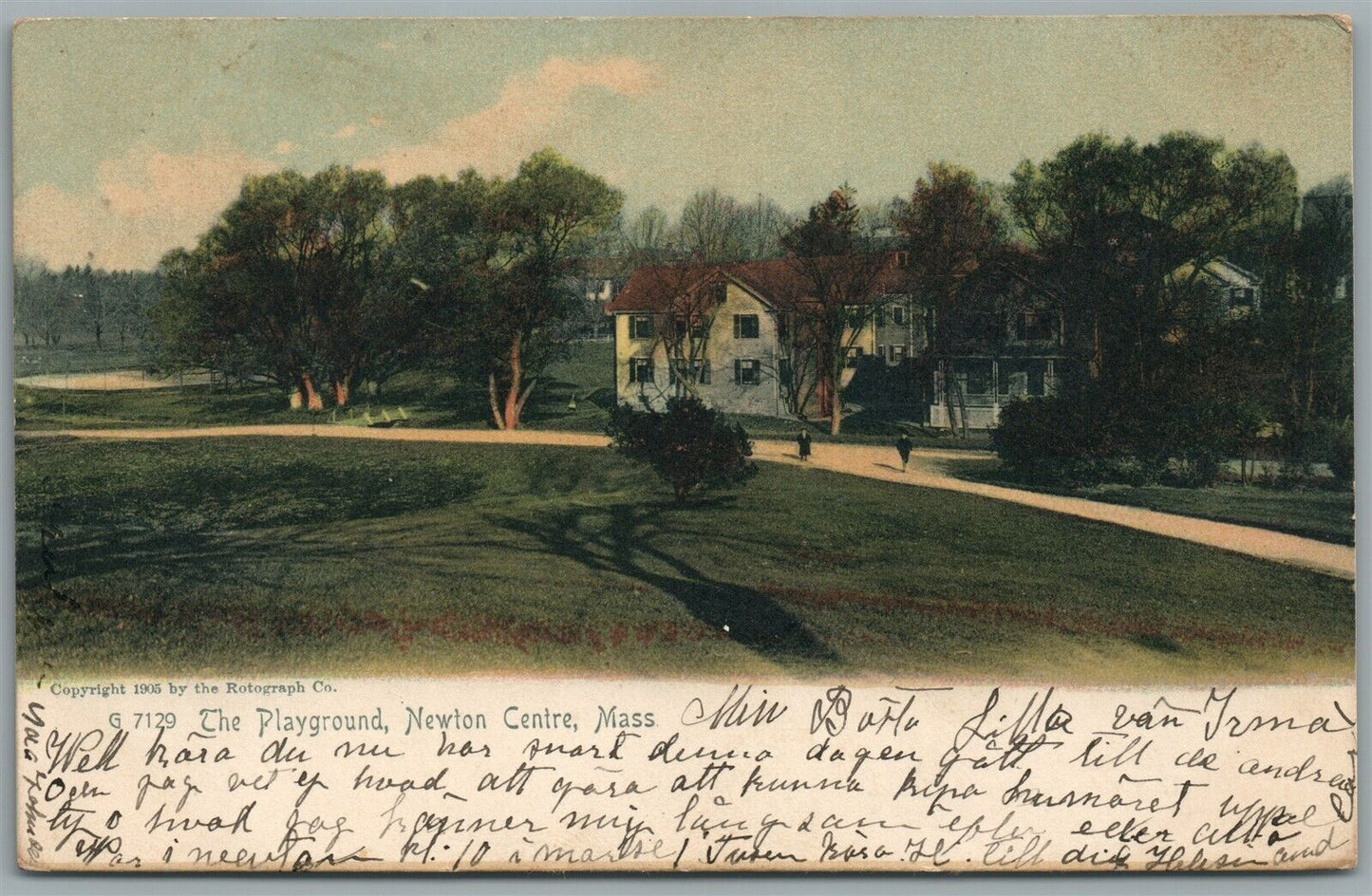 NEWTON CENTRE MA THE PLAYGROUND ANTIQUE POSTCARD