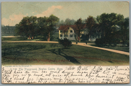 NEWTON CENTRE MA THE PLAYGROUND ANTIQUE POSTCARD