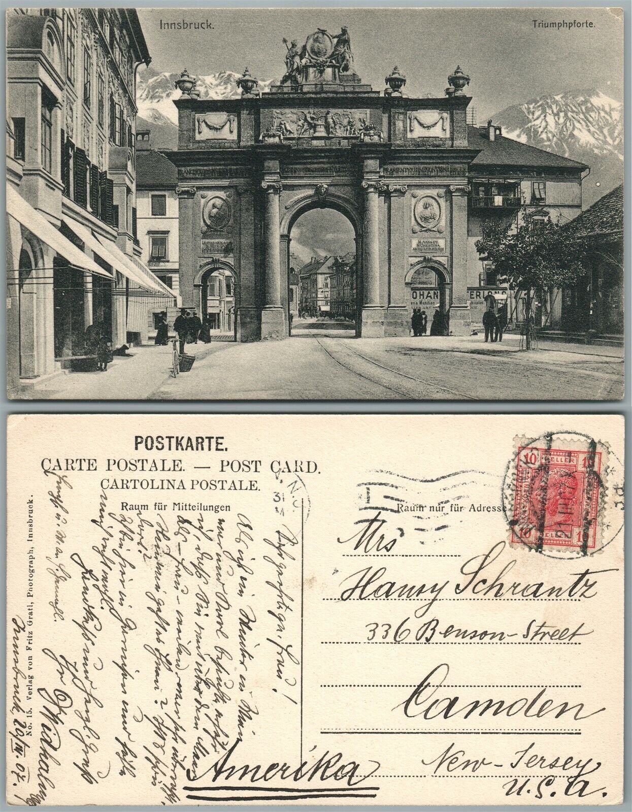 INNSBRUCK AUSTRIA ANTIQUE POSTCARD TRIUMPHPFORTE