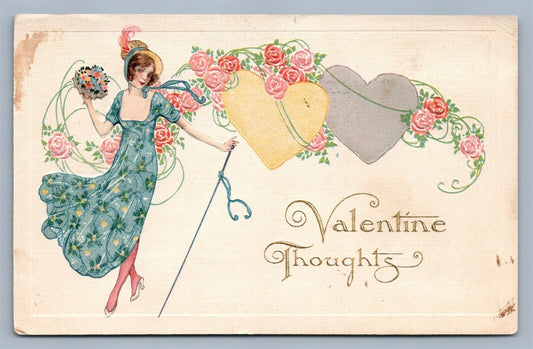 VALENTINE 1924 ART NOUVEAU ANTIQUE POSTCARD