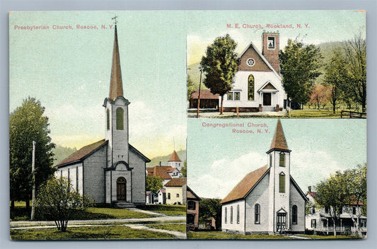 ROSCOE & ROCKLAND NY CHURCHES ANTIQUE POSTCARD