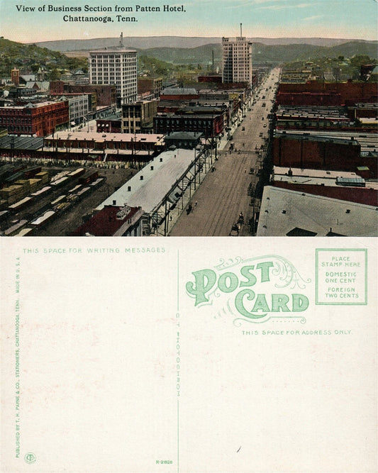 CHATTANOOGA TN BUSINESS SECTION FROM PATTEN HOTEL ANTIQUE POSTCARD